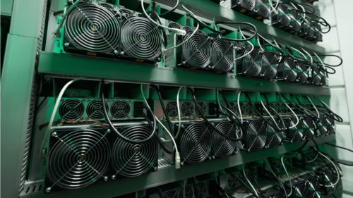 A bustling mining farm hosting numerous rigs, illustrating the collaborative environment for optimized mining income